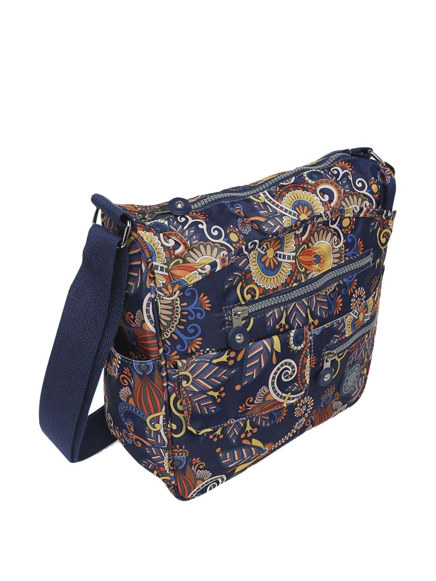 Baomi Blue & Yellow Floral Printed Medium Cross Body Bag