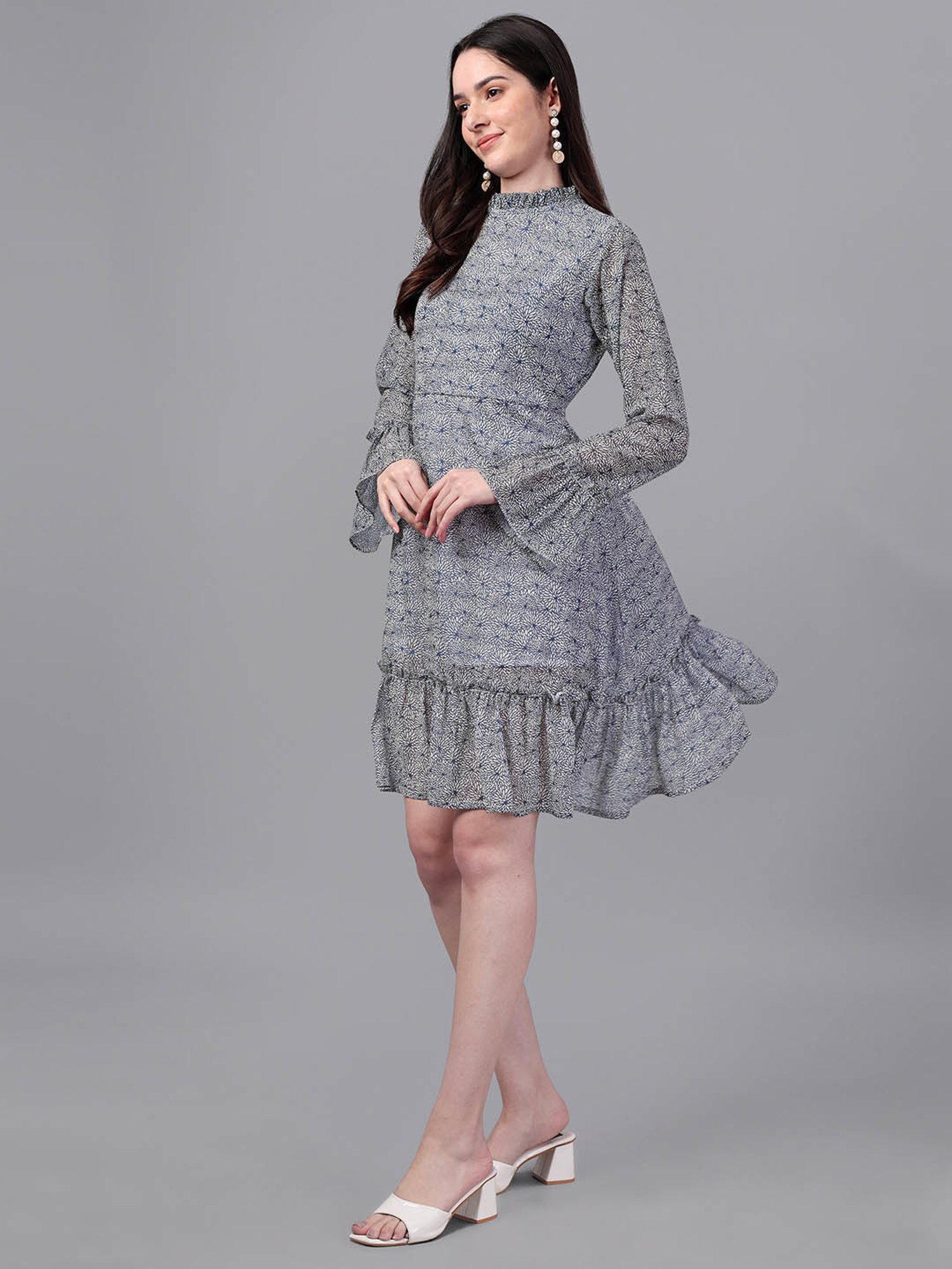 MASAKALI.CO Grey Printed A Line Dress
