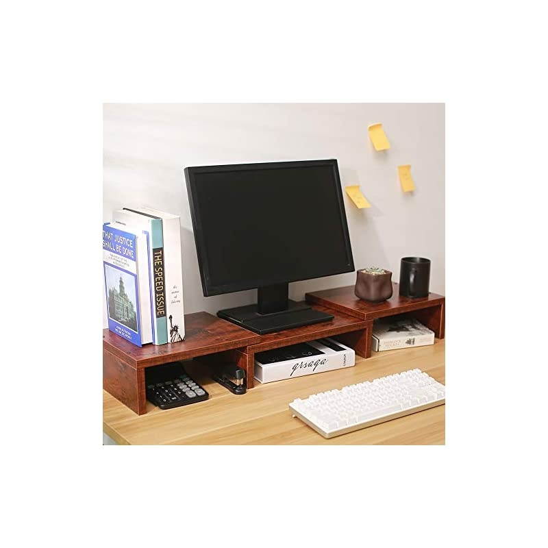 Monitor Stand Riser Adjustable Screen Stand for Laptop ComputerTVPC Multifunctional Desktop Organizer Walnut Brown