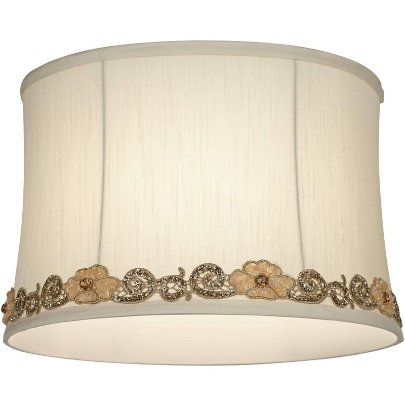 Springcrest Galem Cream Medium Drum Lamp Shade 14" Top x 15" Bottom x 10" High (Spider) Replacement with Harp and Finial