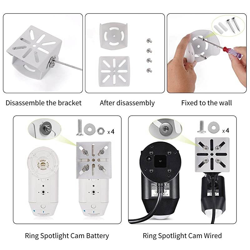 Adjustable Angle IndoorOutdoor Mount for Ring Spotlight Cam Wired Ring Spotlight Cam Battery Aluminum Alloy Material 1Pack White