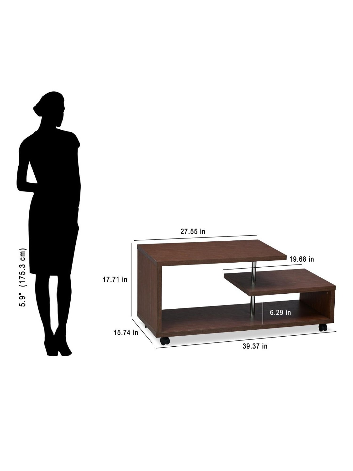 Nilkamal Moxie Brown Engineered Wood Coffee Table with 2 Tier Shelf