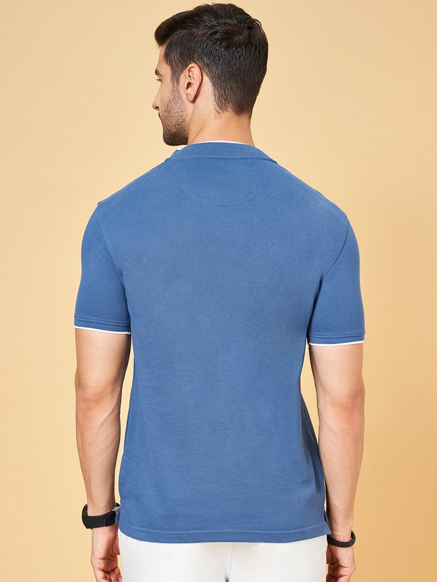Byford by Pantaloons Dull Blue Cotton Slim Fit T-Shirt