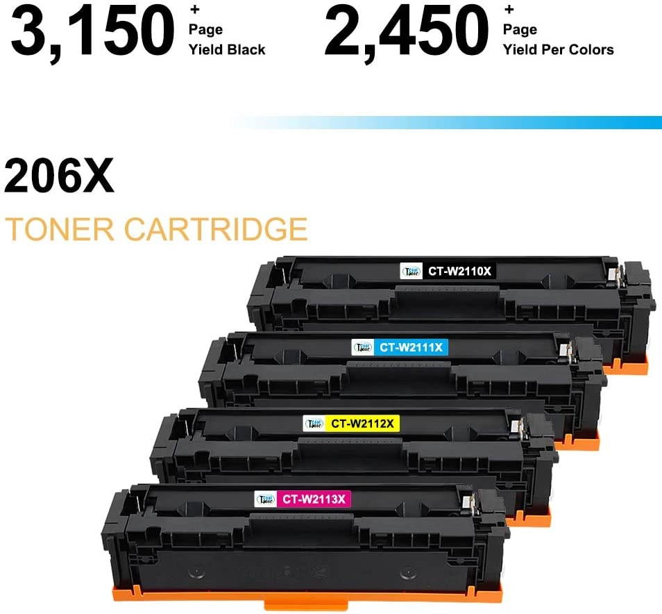 Cool Toner Compatible Toner Cartridge Replacement for HP 206X W2111X W2112X W2113X 206A for HP Color Laserjet Pro MFP M283FDW M255DW M283CDW Ink Toner Cartridges (Black Cyan Yellow Magenta, 4 Pack)