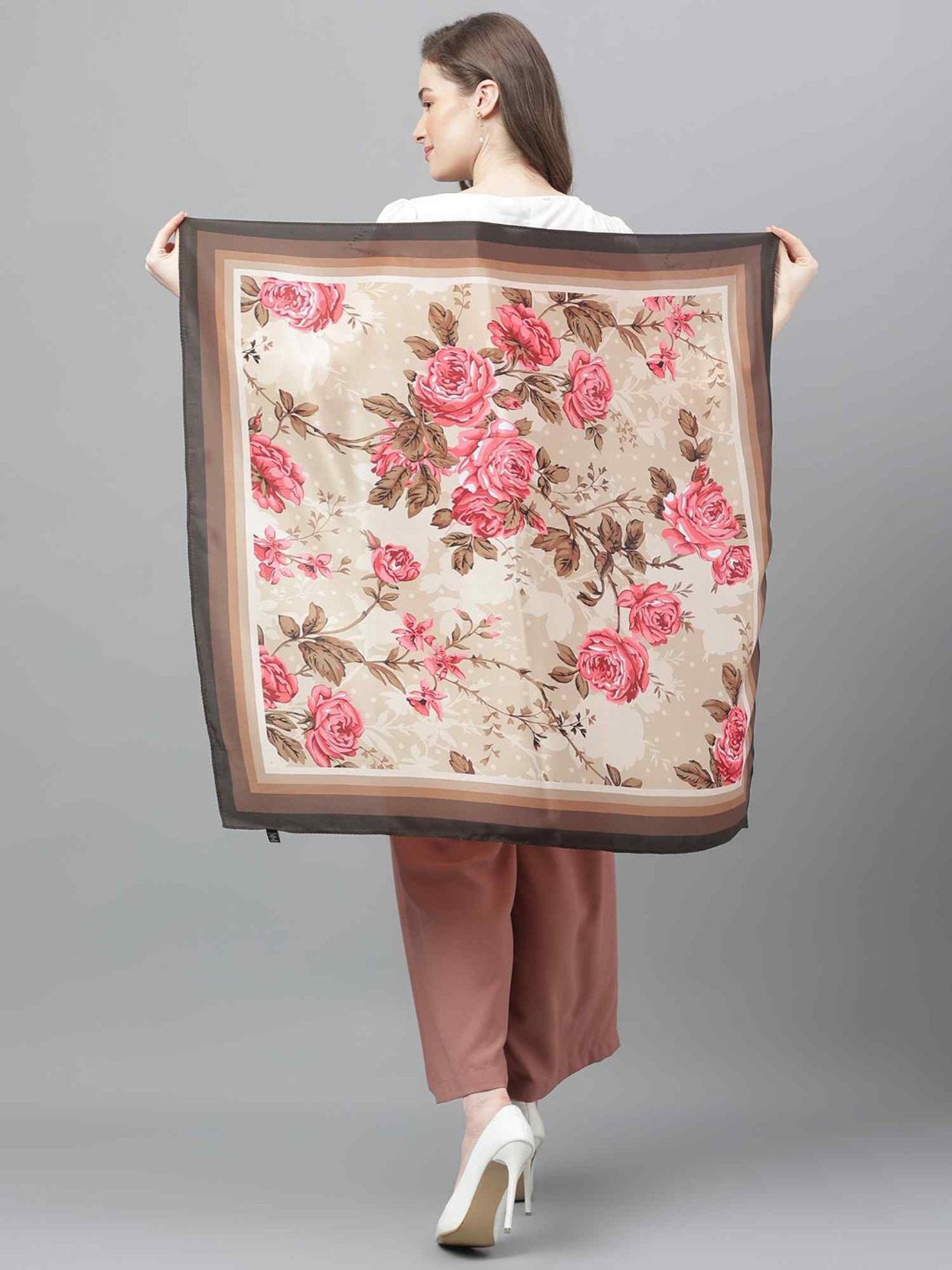 Tossido Beige Floral Scarf & Bag Scarf Set