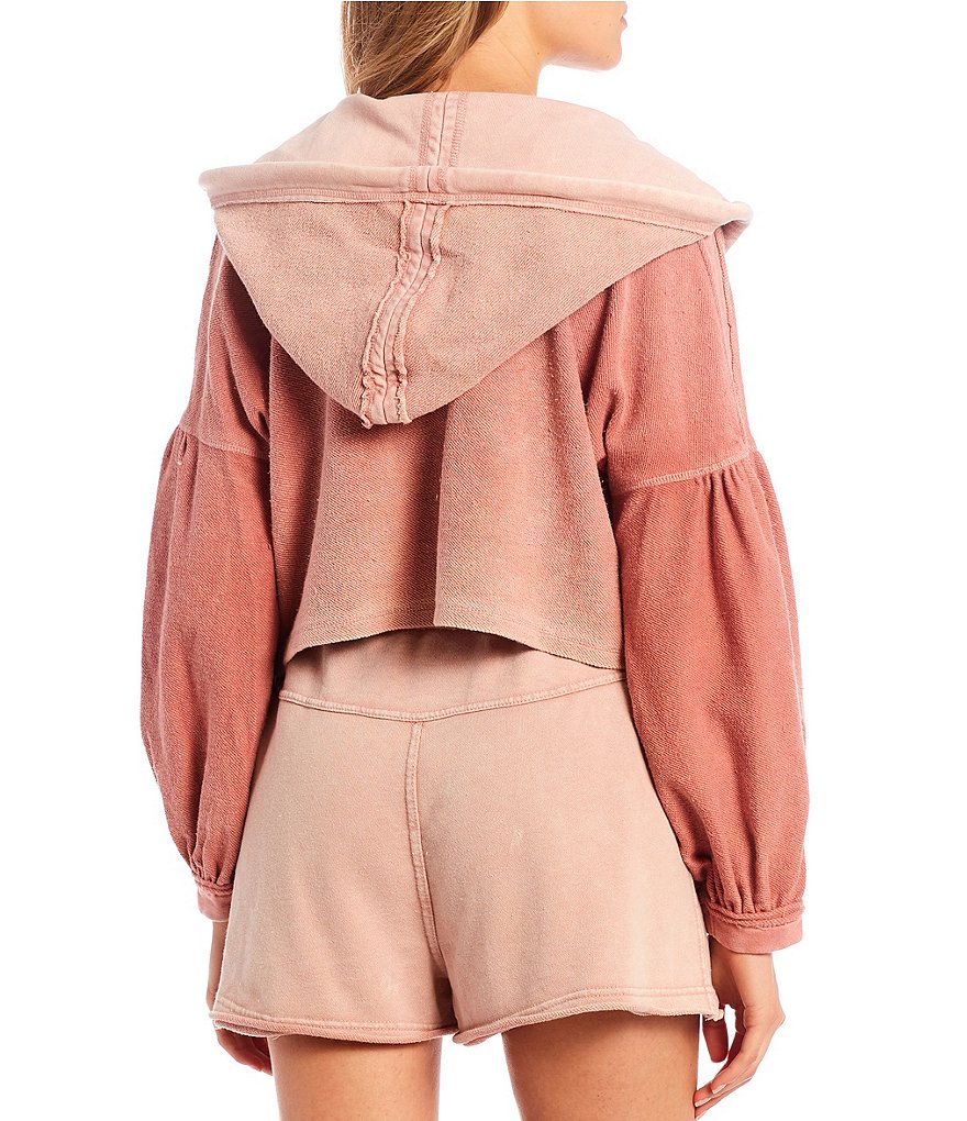 C&V Chelsea & Violet Mixed Media Balloon Sleeve Cropped Hoodie