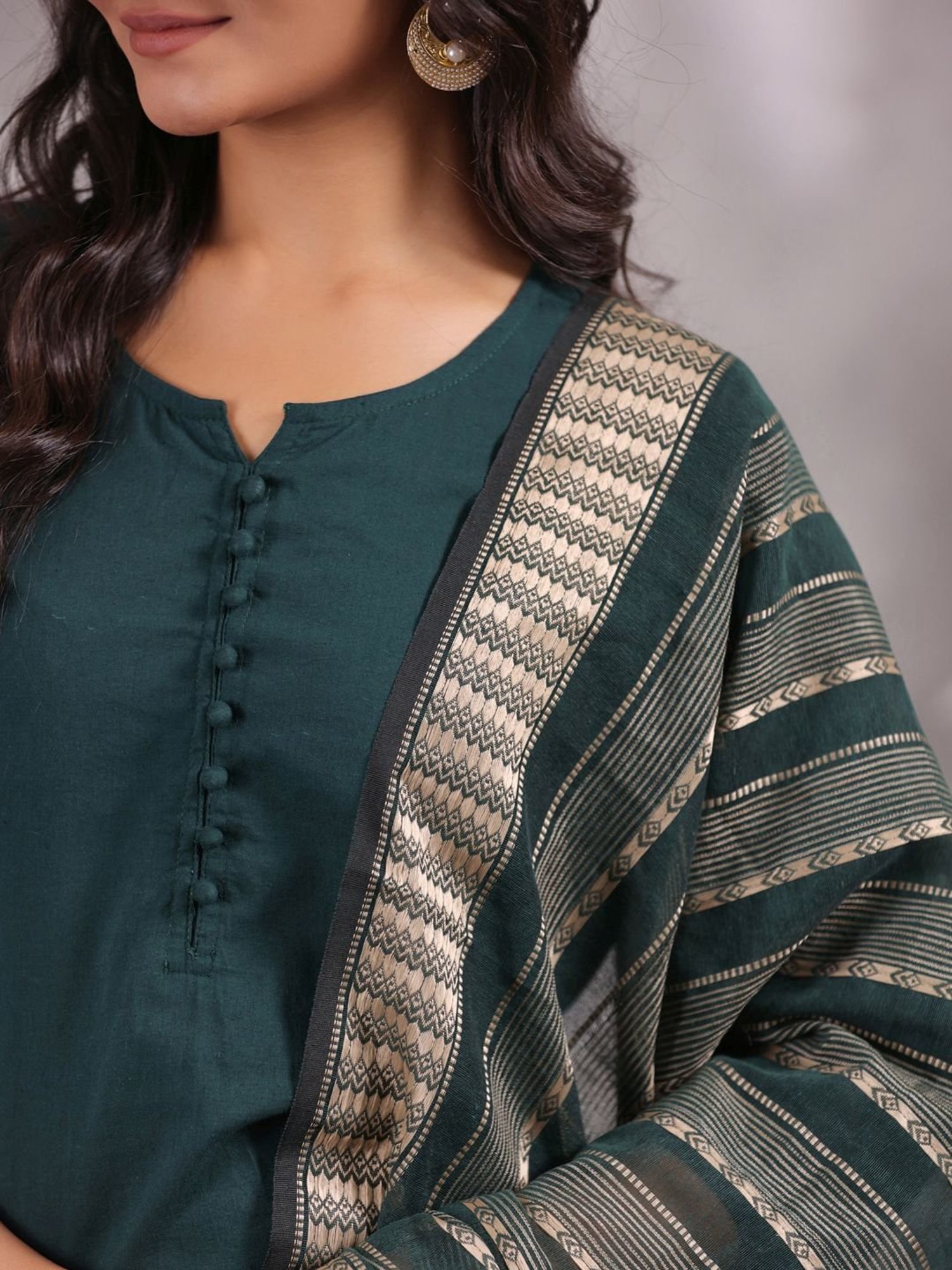 Anubhutee Green Cotton Kurta Pant Set With Dupatta