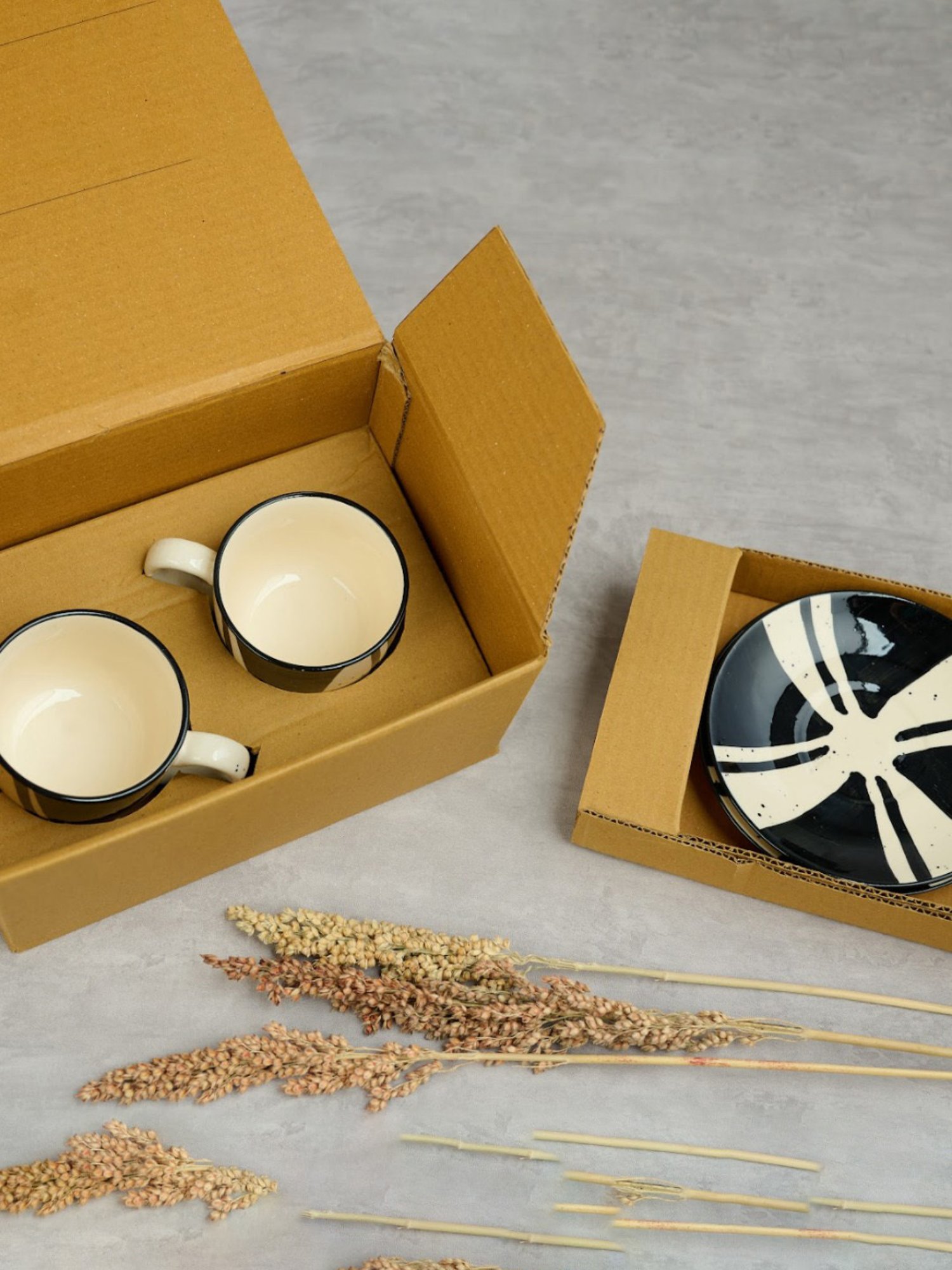 BlackCarrot Black & White Cup & Saucer Set of 2