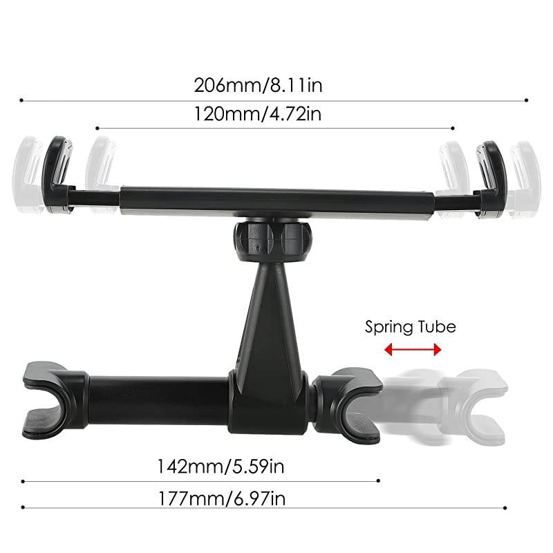 Car Headrest Mount, Phone Tablet Car Headrest Grip Mount Stand Cradle Holder Compatible for iPad Pro Air Mini, Samsung Galaxy Tabs, Kindle Fire, 4~11 inch Cellphones and Tablet (Black)