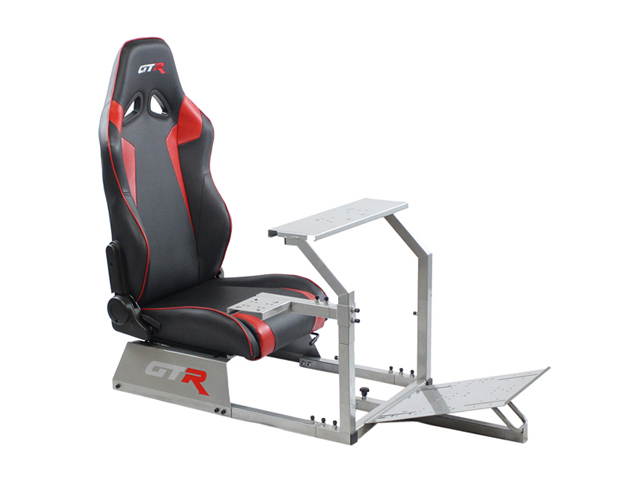 GTR Racing Simulator GTA-S-S105LBKRD GTA Model Silver Frame with Black/Red Real Racing Seat, Driving Simulator Cockpit Gaming Chair with Gear Shifter Mount