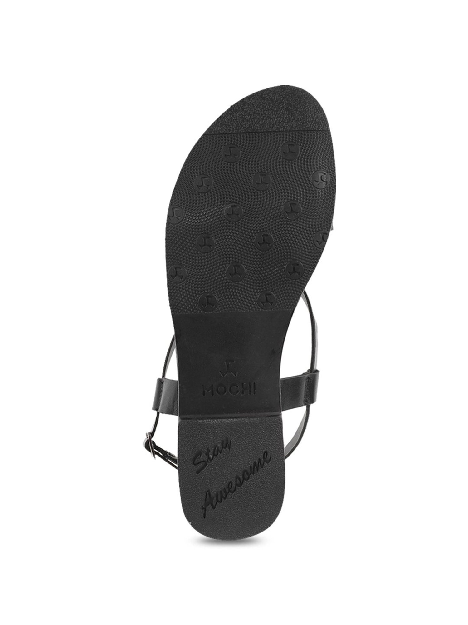 Mochi Women's Black & Gun Metal Toe Ring Sandals