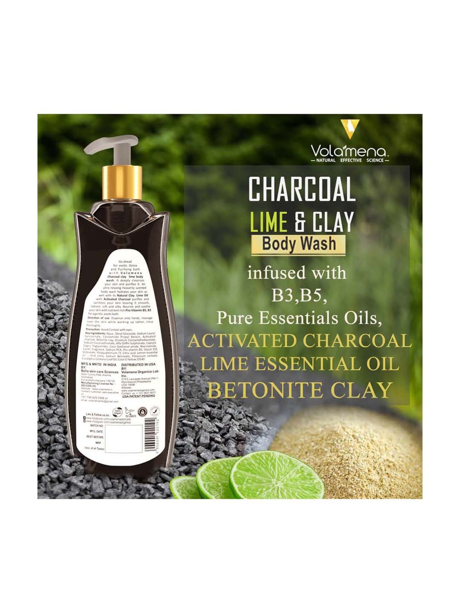 Volamena Charcoal Lime Clay Body Wash - 300 ml