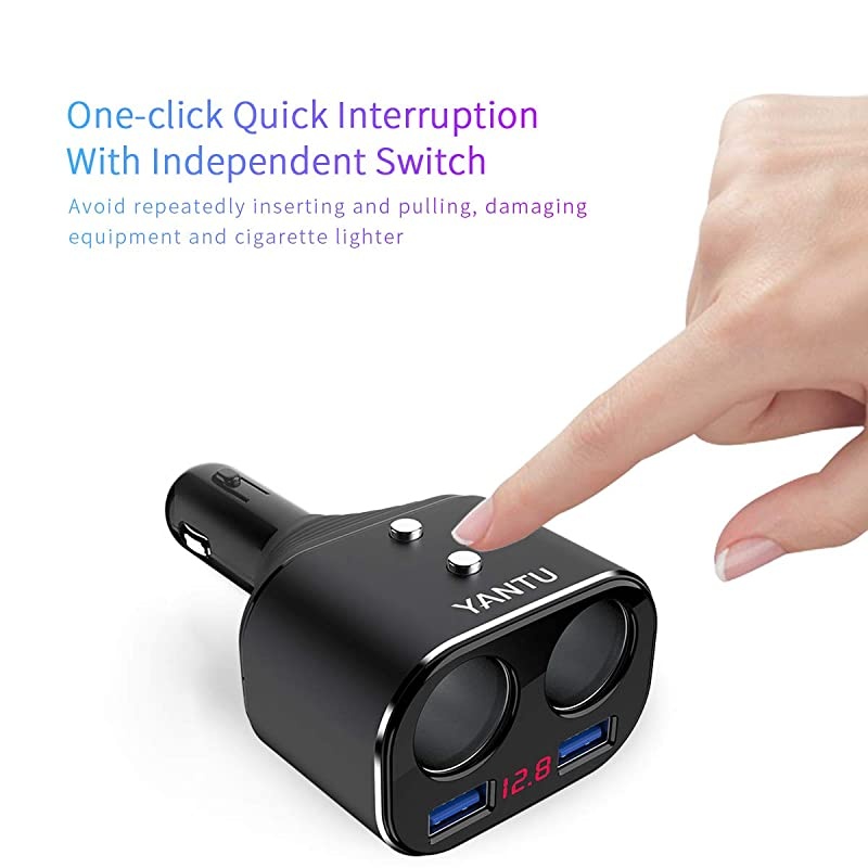 Cigarette Lighter SplitterDual USB Car ChargerLED Voltage Display2 Sockets12V Car Splitter Adapter for iPhone iPad Samsung GPS Dashcam Replaceable fus
