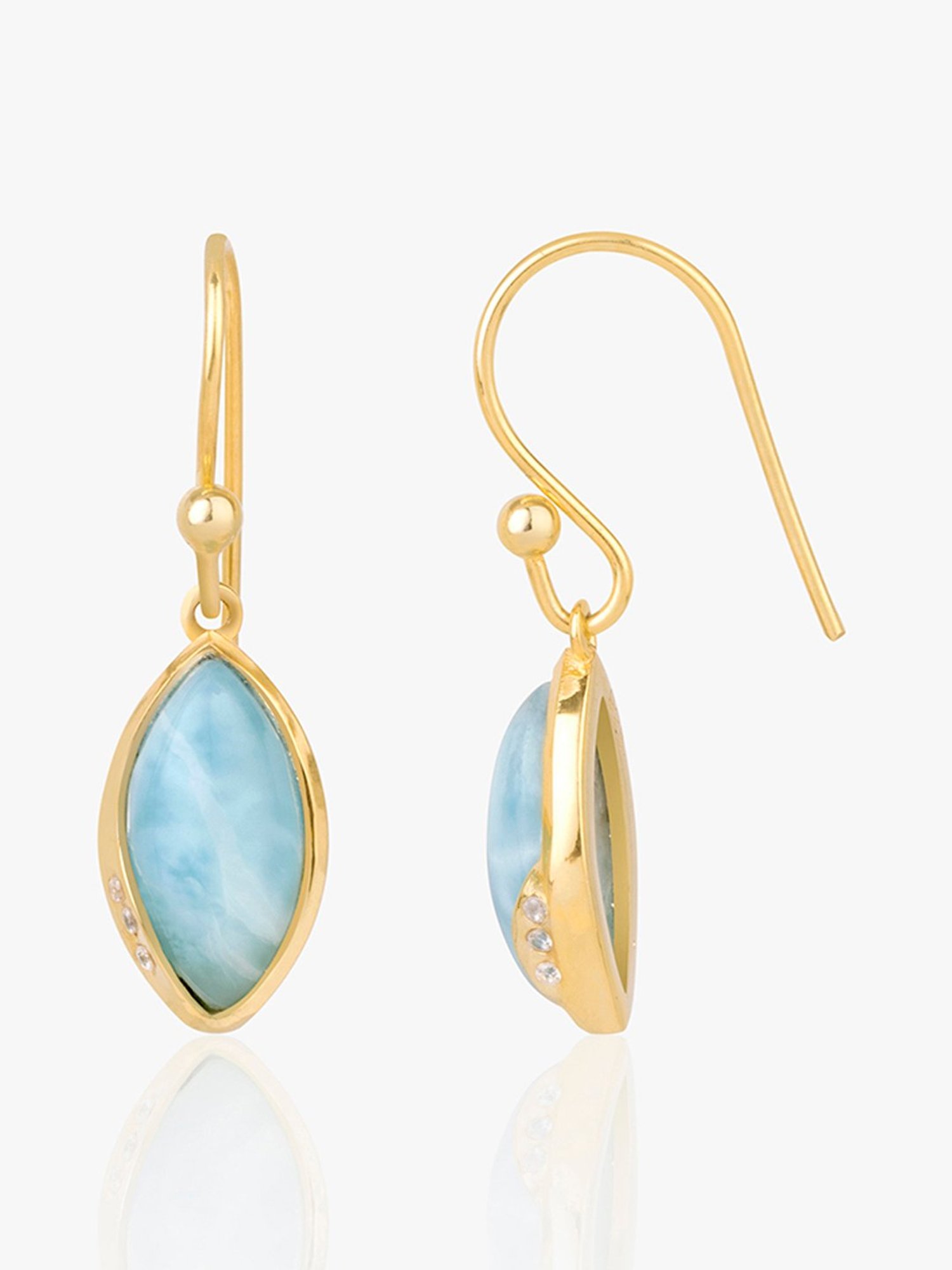 March by FableStreet 92.5 Sterling Silver Larimar Slide-On Earrings in 18k Gold-Plating