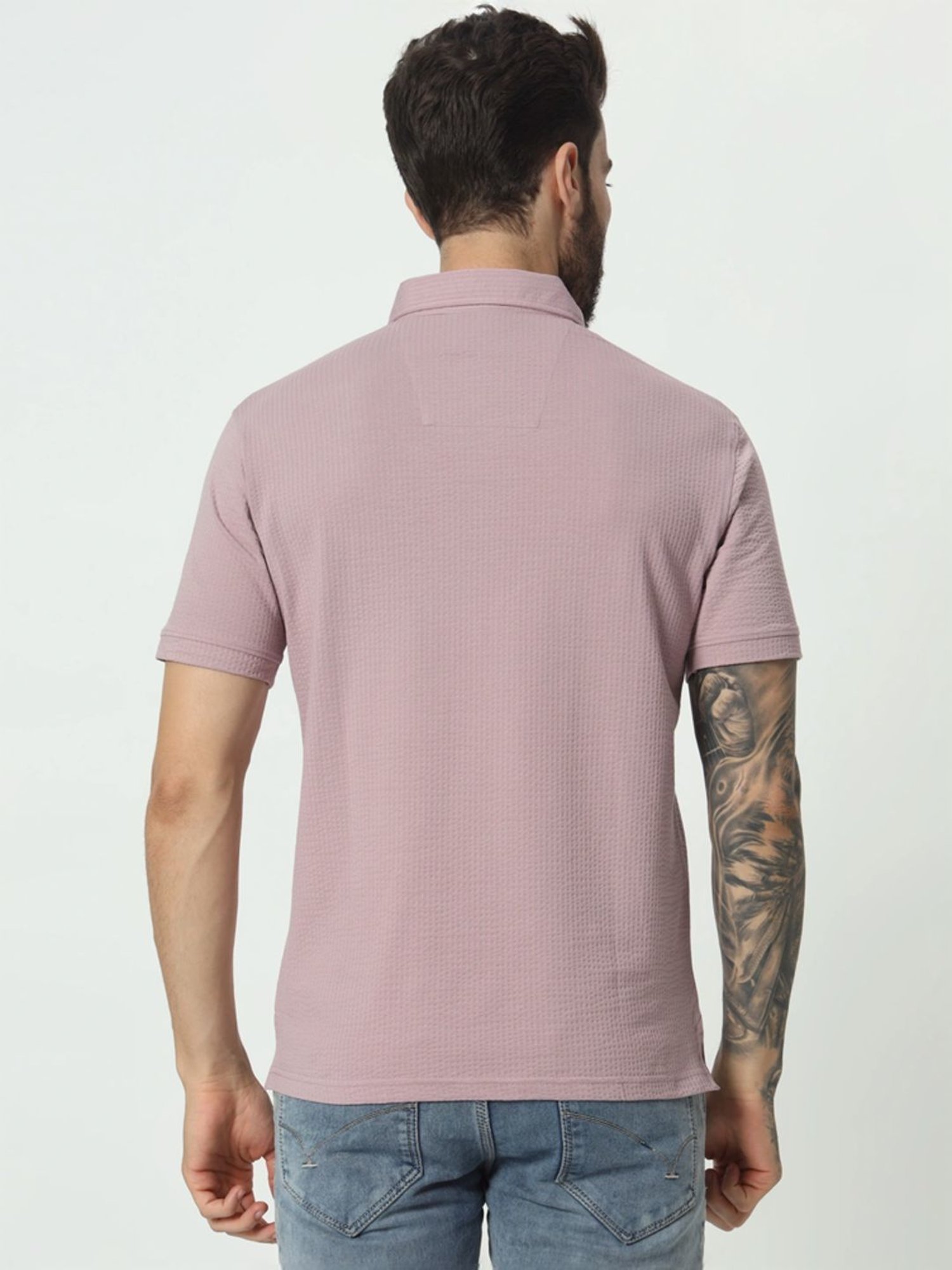 Tab91 Purple Regular Fit Self Pattern Polo T-Shirts
