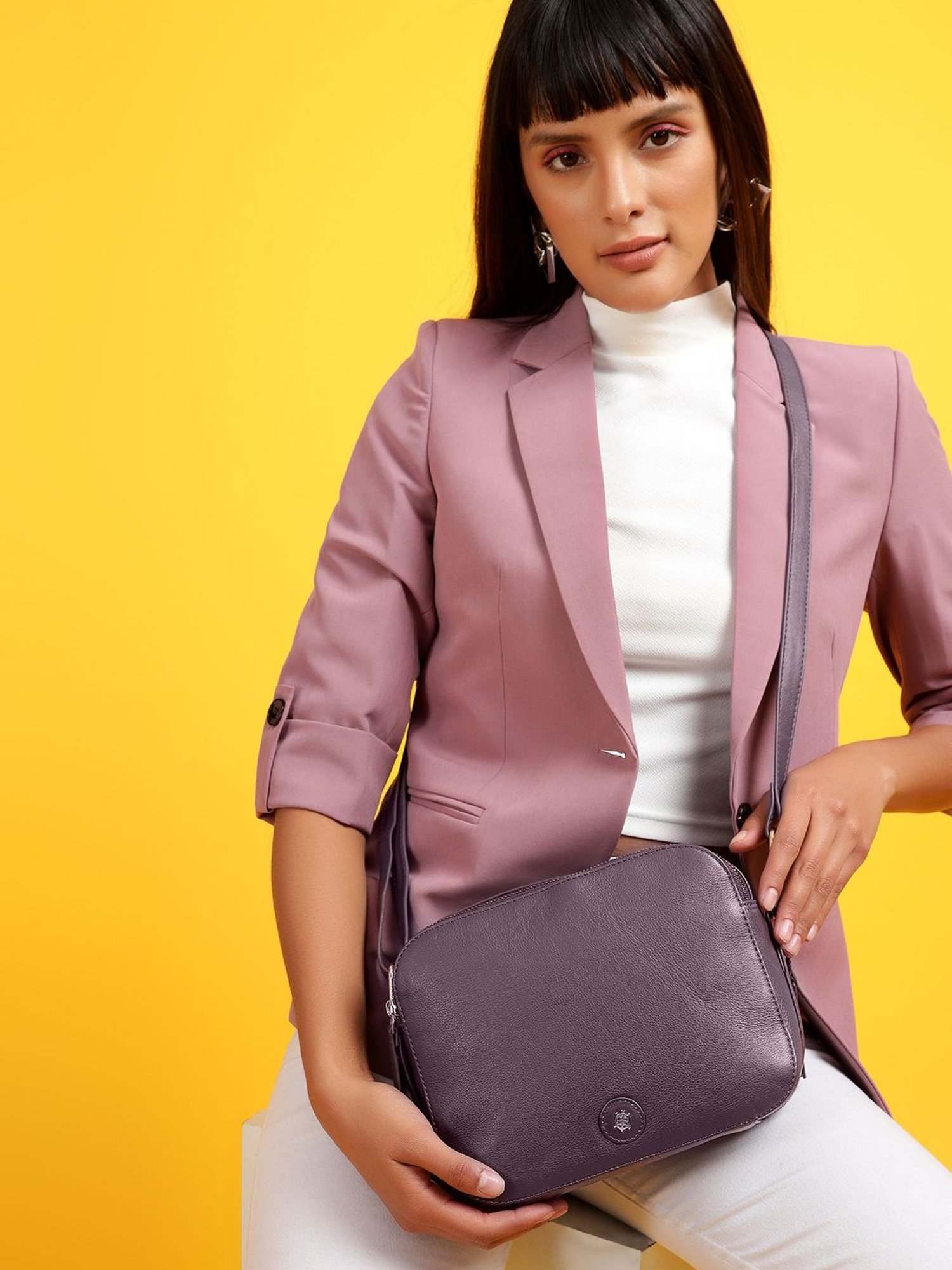 Tortoise Ellena Purple Leather Medium Cross Body Bag