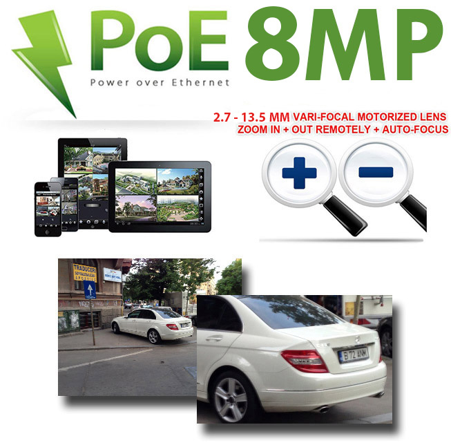 GW Security 4K IP PoE 4X Optical Zoom Outdoor Indoor Starlight Color Night Vision 8MP Dome cameras, 2.7-13.5mm Motorized Zoom Lens, 120FT Night Vision