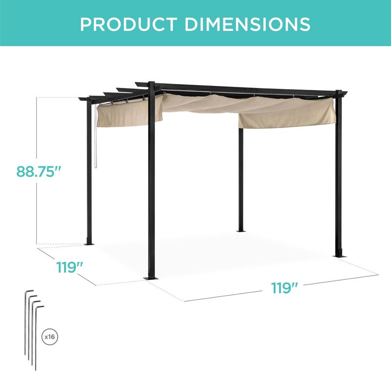 Best Choice Products 10x10ft Weather-Resistant Pergola, Patio Shelter w/ Retractable Sun Shade Canopy, Steel Frame