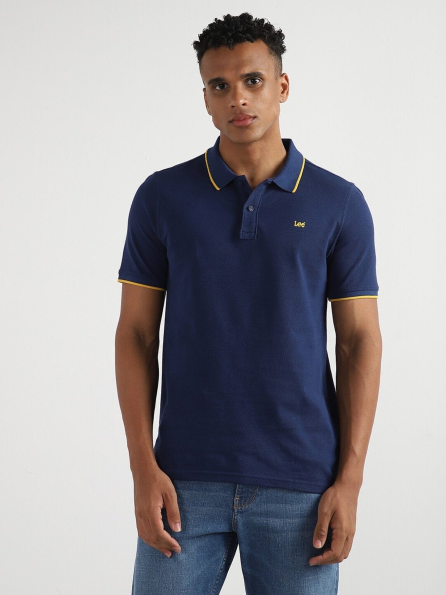 Lee Navy Cotton Slim Fit Polo T-Shirt