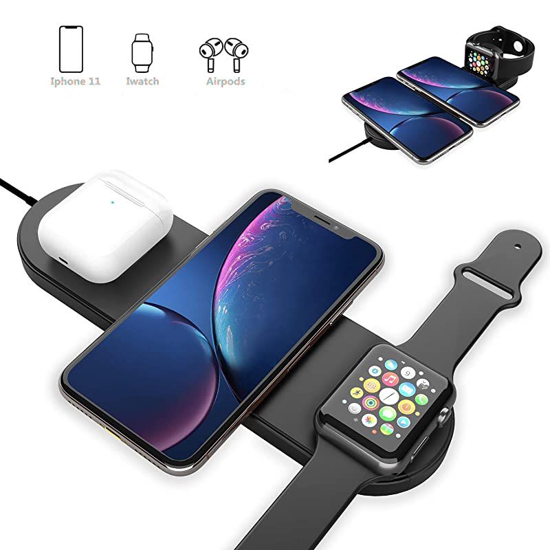3 in 1 Qi Wireless Charging Pad Fast Charger Compatible iPhone X XS MAX XR 8 8 Plus, Samsung S8 S7 Edge S6 Edge+ Note 8, Nexus 5/6/7 iWatch Apple Watch Series 1 2 3 4 &iexcl;&shy;