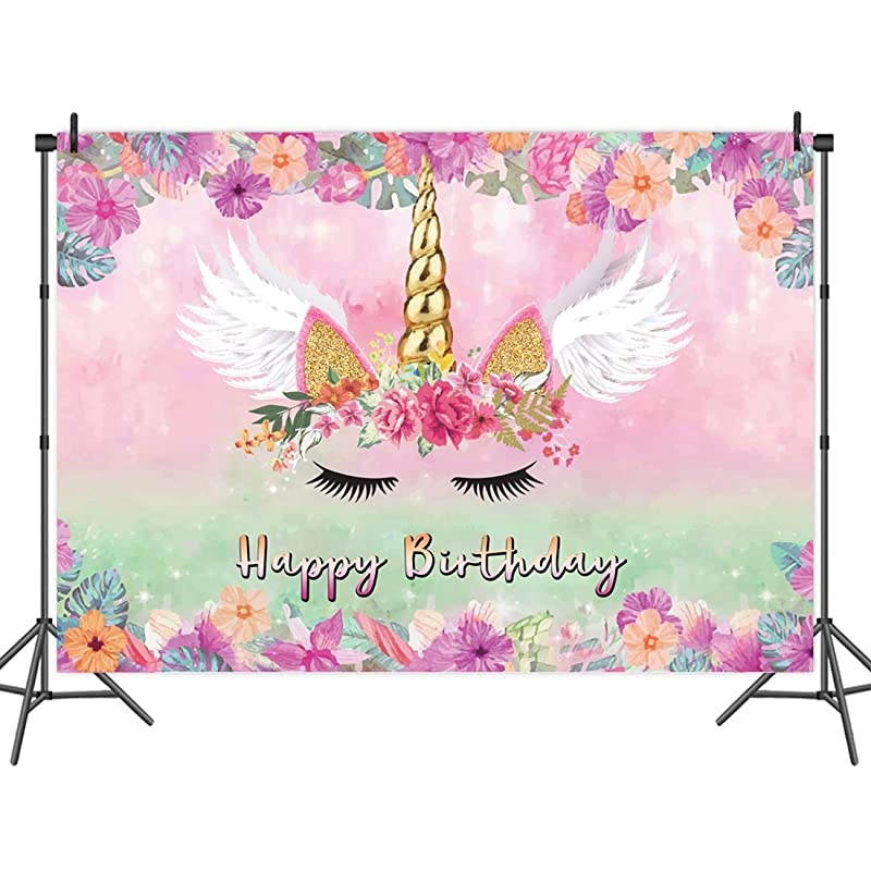 Unicorn Backdrop Pink Floral Unicorn Photography Background Pink Theme Unicorn Birthday Party Decoration Photo Booth  054 7x5ft