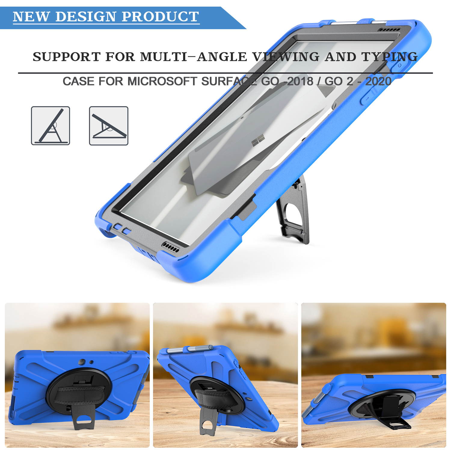 Case for Microsoft Surface Go 2 10.5 inch 2020 / Surface Go 10 inch 2018 with with Pen Holder, Hand Strap & Shoulder Strap Shockproof Protective Stand Cover