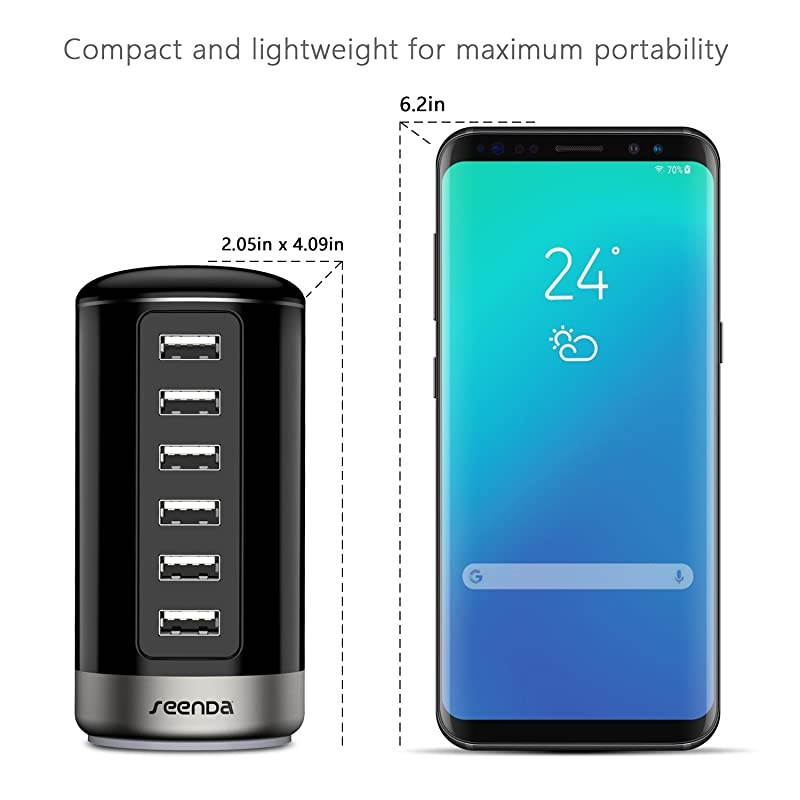 USB Charger Multi Wall Charger Port 6Port USB Charging Station with Smart Identification White Gold