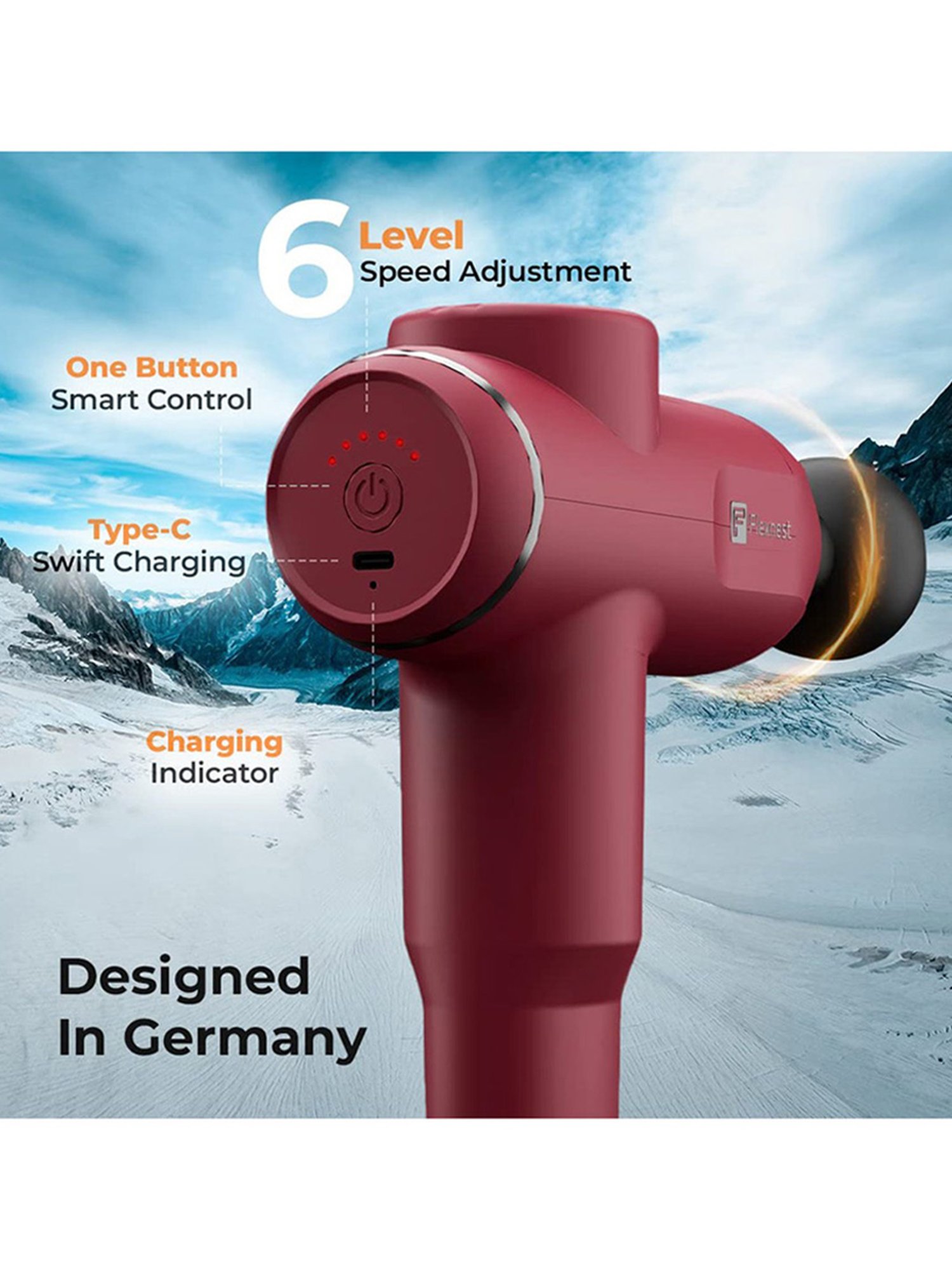 Flexnest German-Designed Turbo Massage Gun For Body Pain Relief (Red)