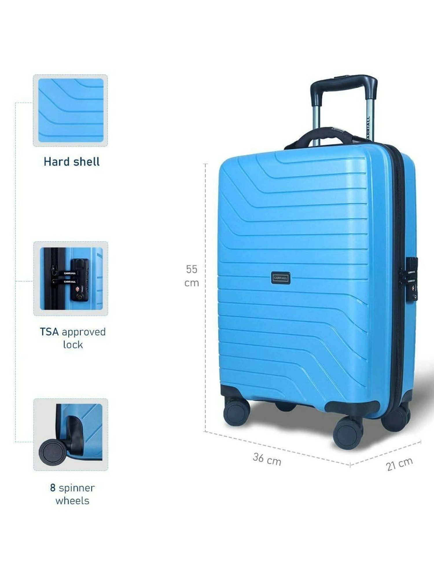 Carriall Groove Blue Striped Hard Cabin Trolley Bag - 55 cm