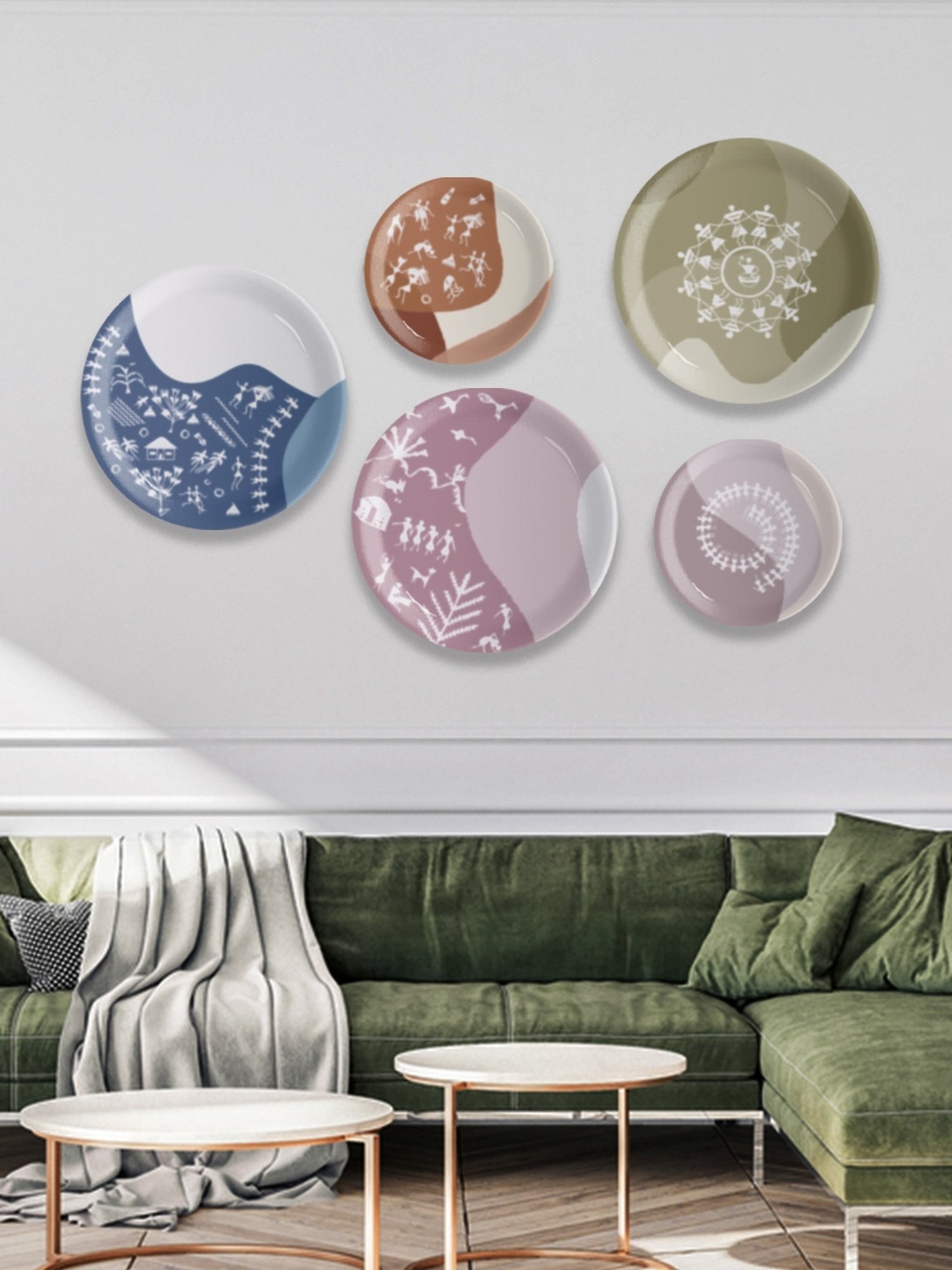 Nestroots Modern Warli Floral Multicolor Porcelain Wall Plate