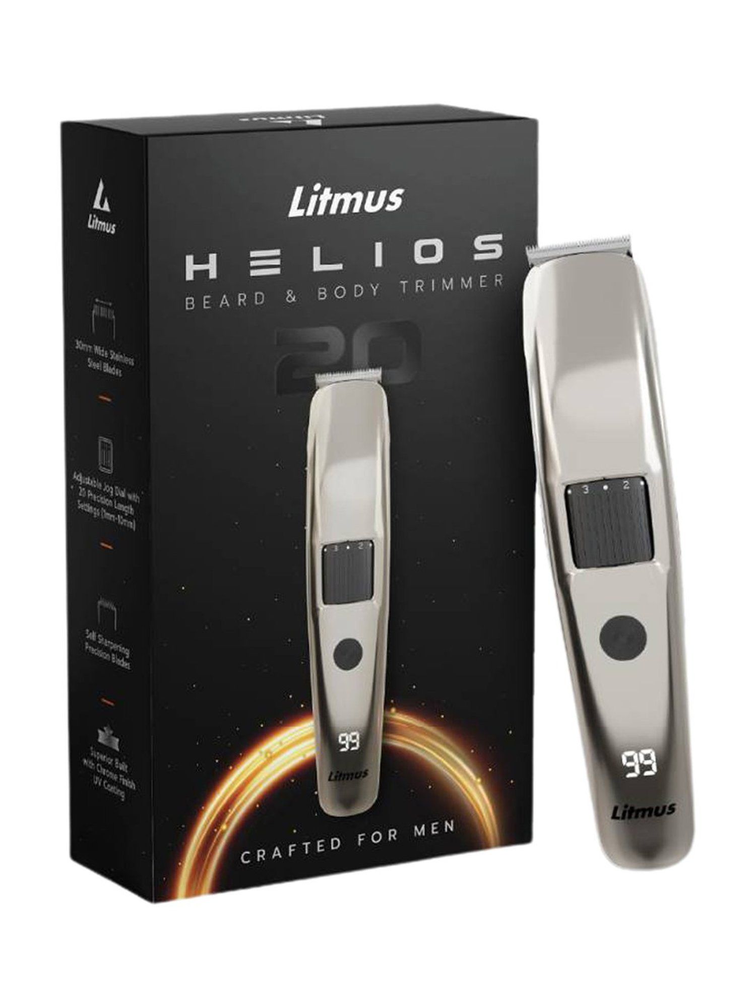 Litmus HELIOS 20 Beard & Body Trimmer for Men with 5 Mins Quick Charge (Chrome Edition)