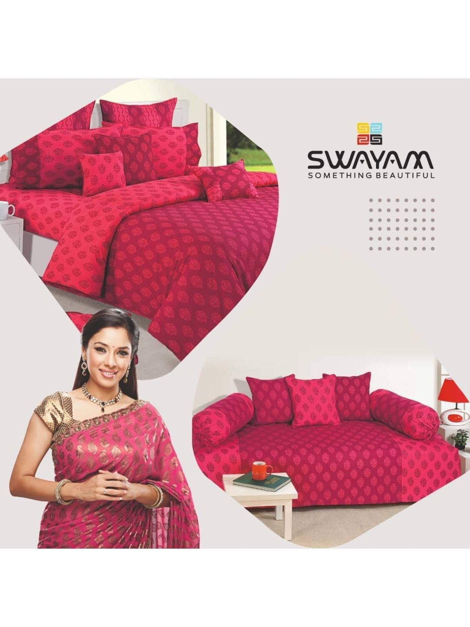 Swayam   Floral Pink & Maroon 200 TC Cotton King Bedsheet with 2 Pillow Covers