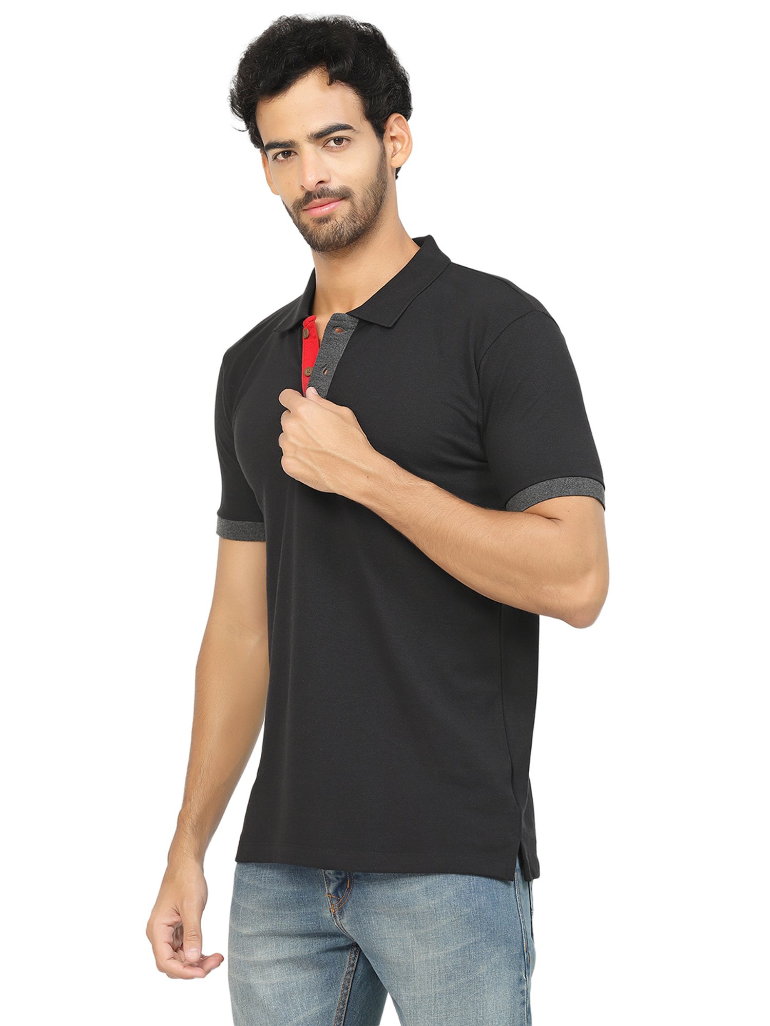 Kalt Black Regular Fit Polo T-Shirt
