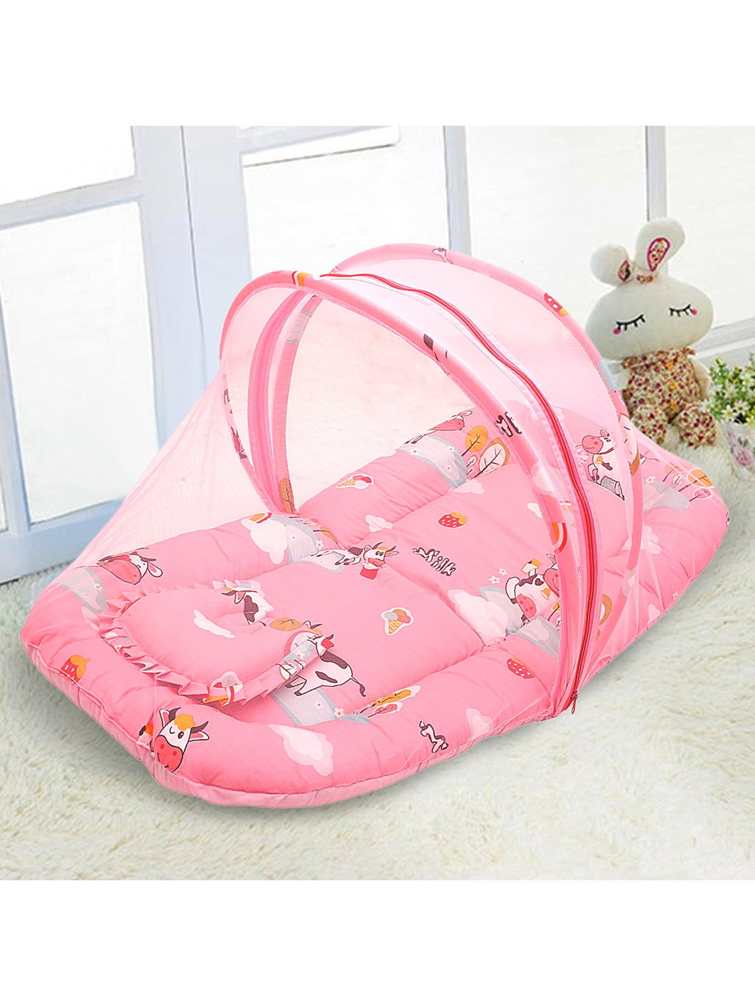 Baby Moo Tent Mattress Set with Neck Pillow Milkaholic Peach
