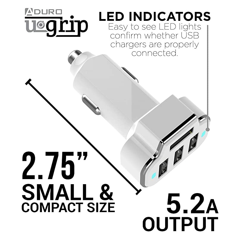 4 Port Car Charger Adapter 12V Fast Car Charger USB Adapter Power Station 52A26W Output White