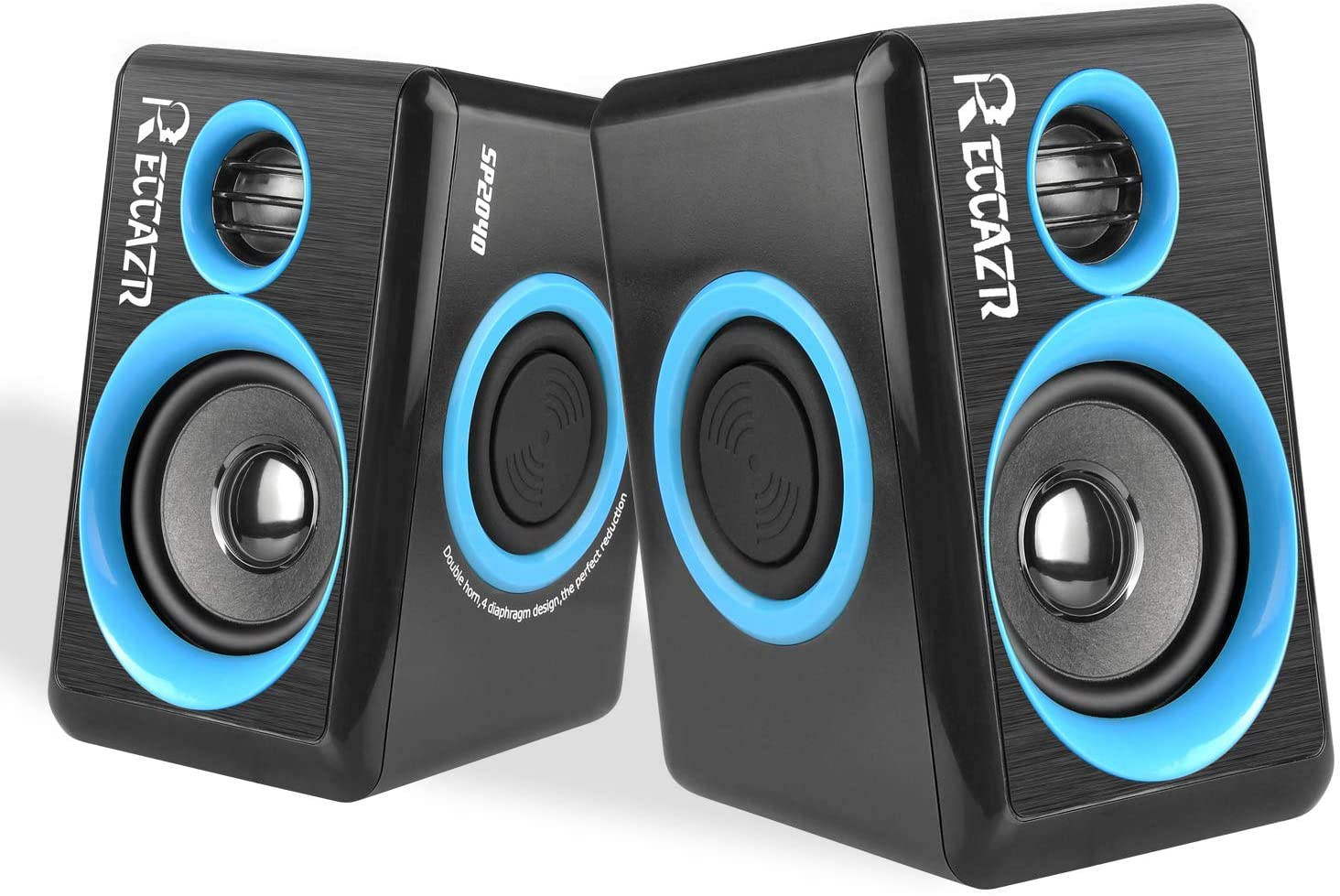 RECCAZR SP2040 Surround Computer Speakers with Deep Bass USB Wired Powered Multimedia Speaker for PC/Laptops/Smart Phone Built-in 4 Loudspeaker Diaphragm(Blue)