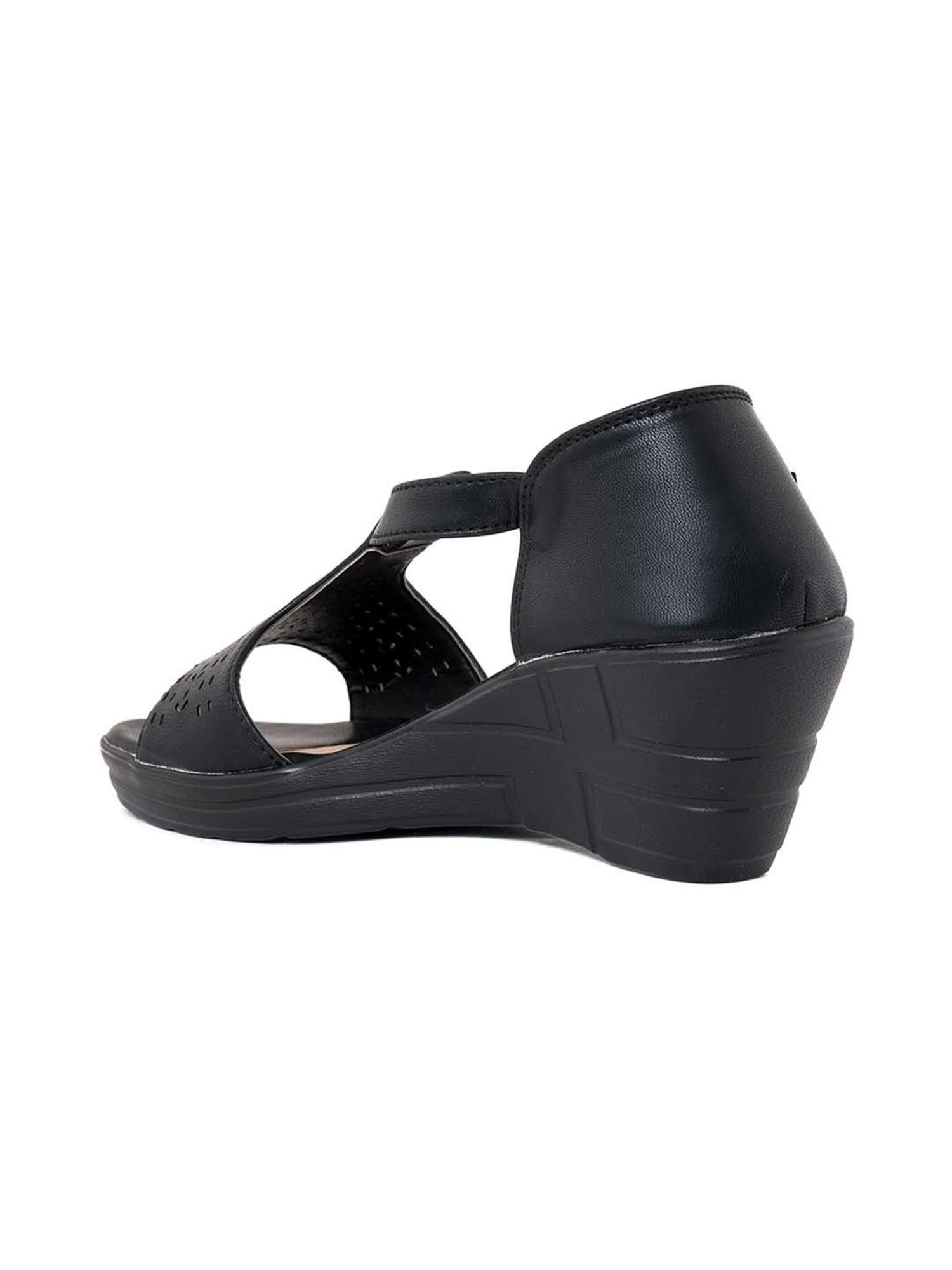 Khadim Women's Black Ankle Strap Wedges