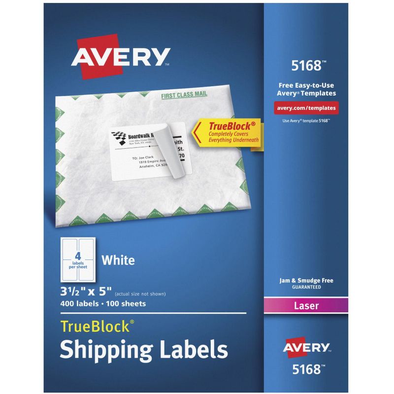 Avery Shipping Labels with TrueBlock Technology for Laser Printers 5168, 3-1/2 x 5 Inches, Box of 400
