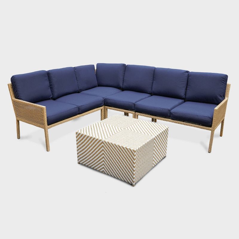 Riviera 5pc Wicker Patio Sectional Set - Navy - Leisure Made