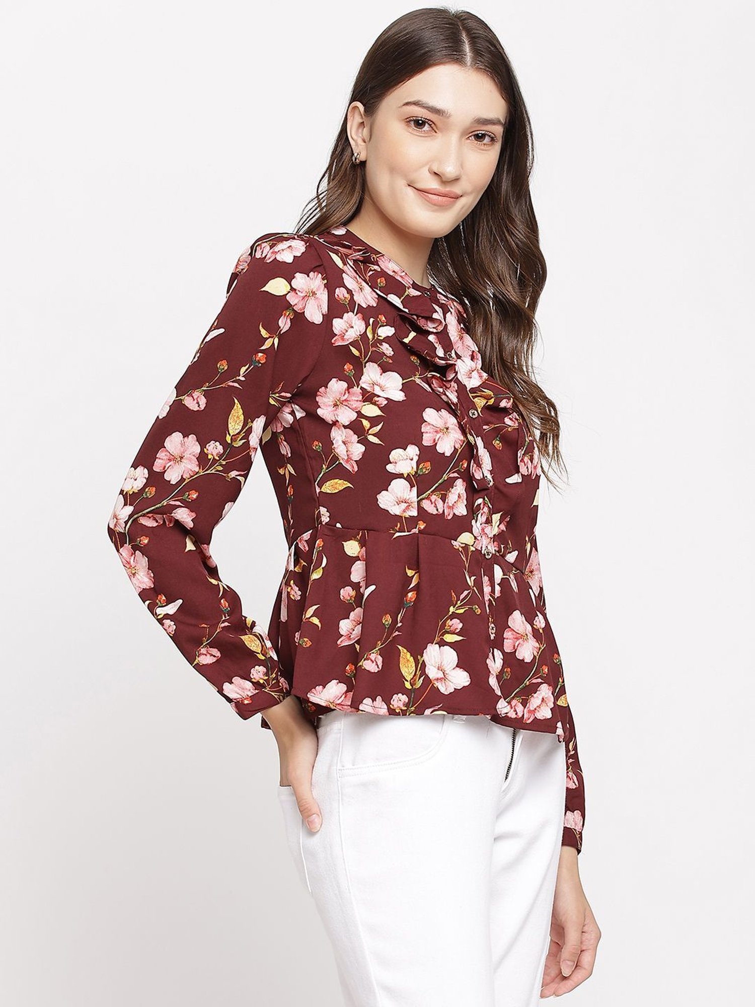 Latin Quarters Maroon Floral Printed Top