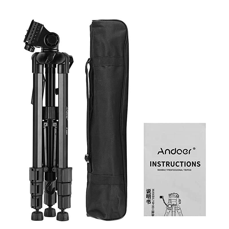 Portable Tripod Stand Aluminum Alloy 5kg/11lbs Load Capacity Max. Height 148cm/58.2in with 3-Way Tripod Head Middle Axis Black