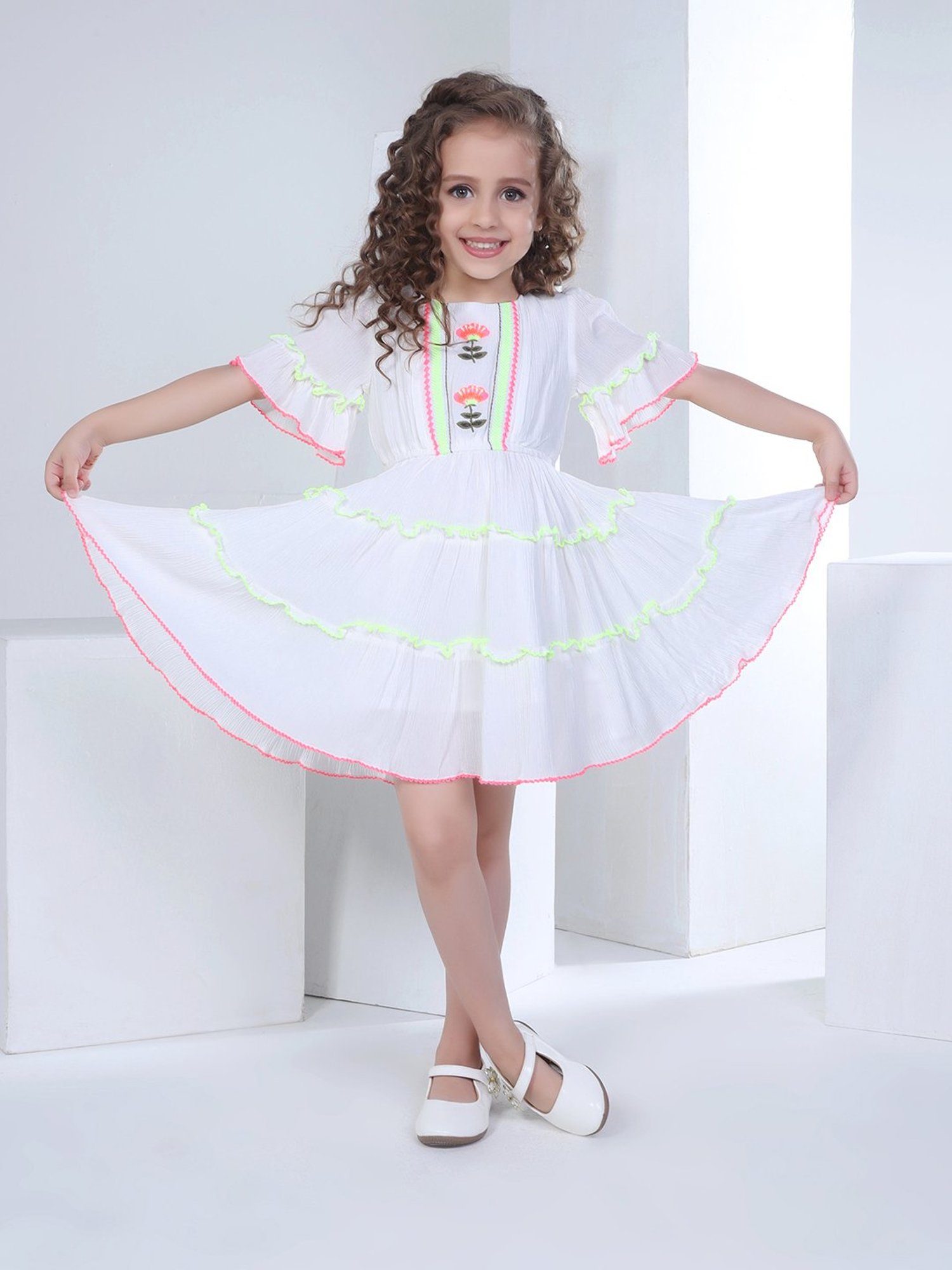 Peppermint Kids White Embroidered Dress