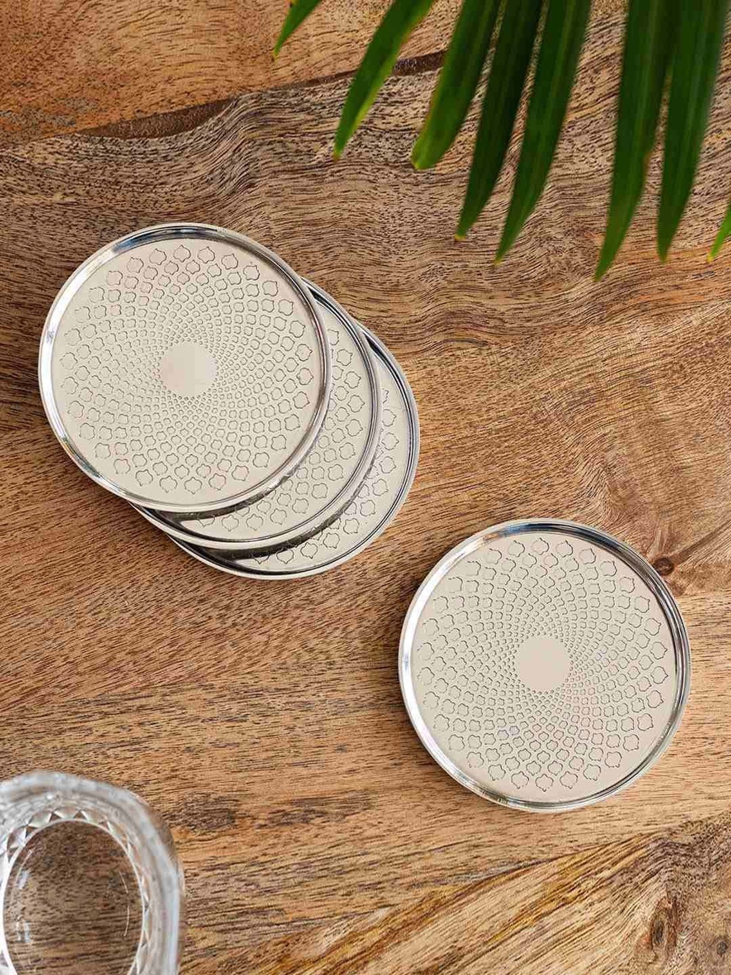 Crayton Hexagon Beige Geometric MDF Coaster - Set of 4