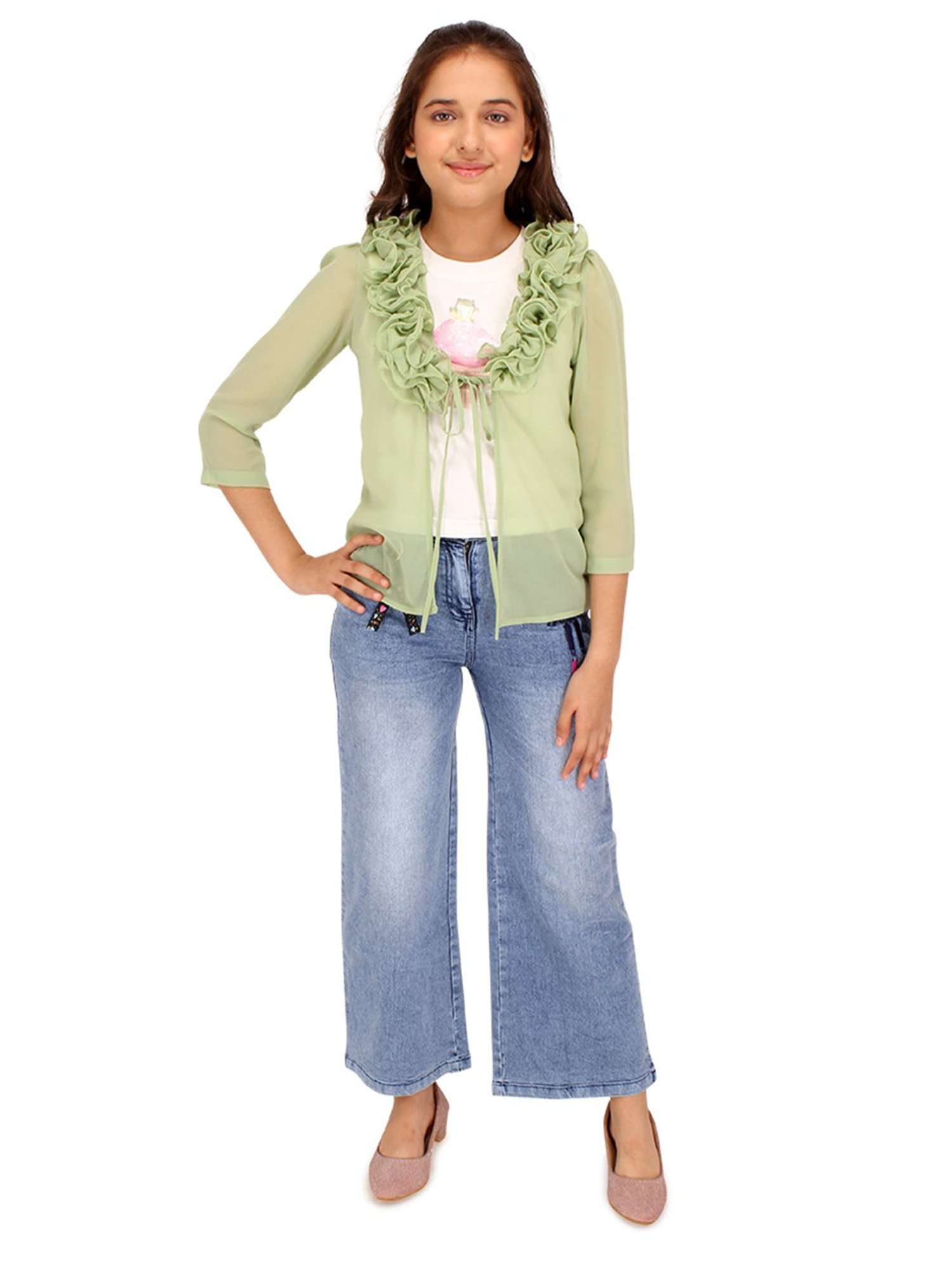 Cutecumber Kids Light Green Printed Top