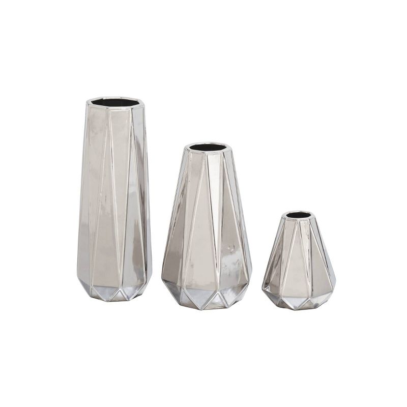 Set of 3 Glam Style Geometric Metallic Electroplated Vases Silver - CosmoLiving by Cosmopolitan