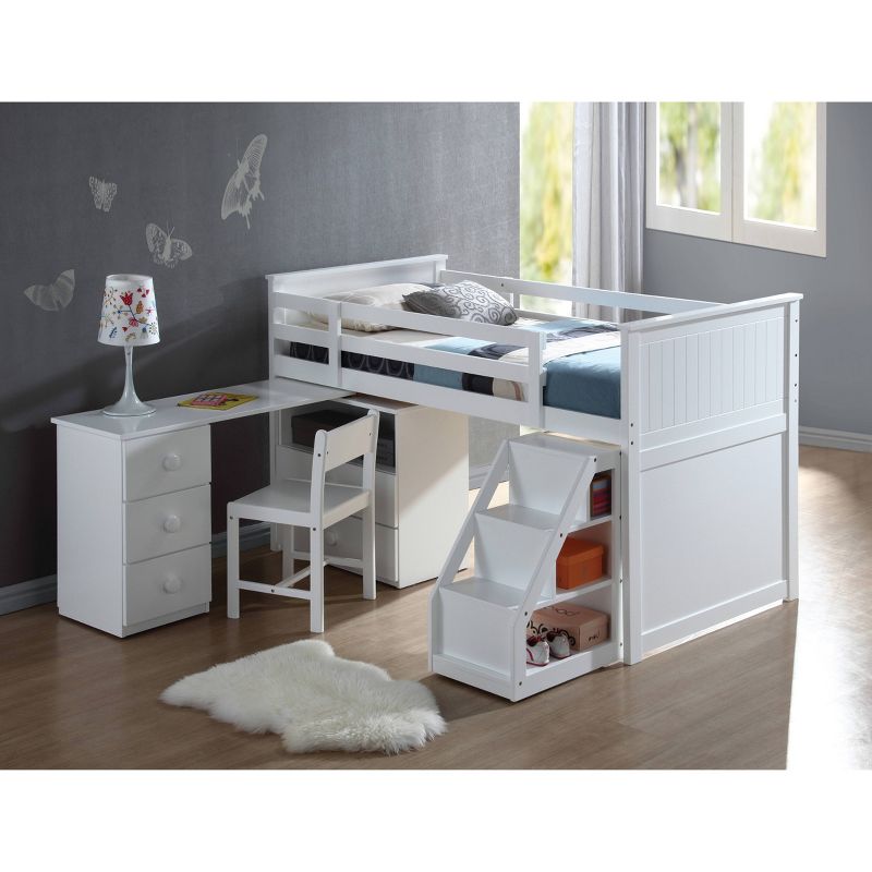 Wyatt Loft Bed with Chest/Swivel Desk and Ladder White - Acme Furniture