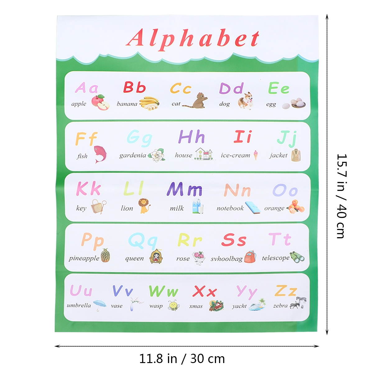 Self-adhesive Alphabet Chart Kids Early Education Wall Map English Learning Poster for Home Nursery (30x40cm)