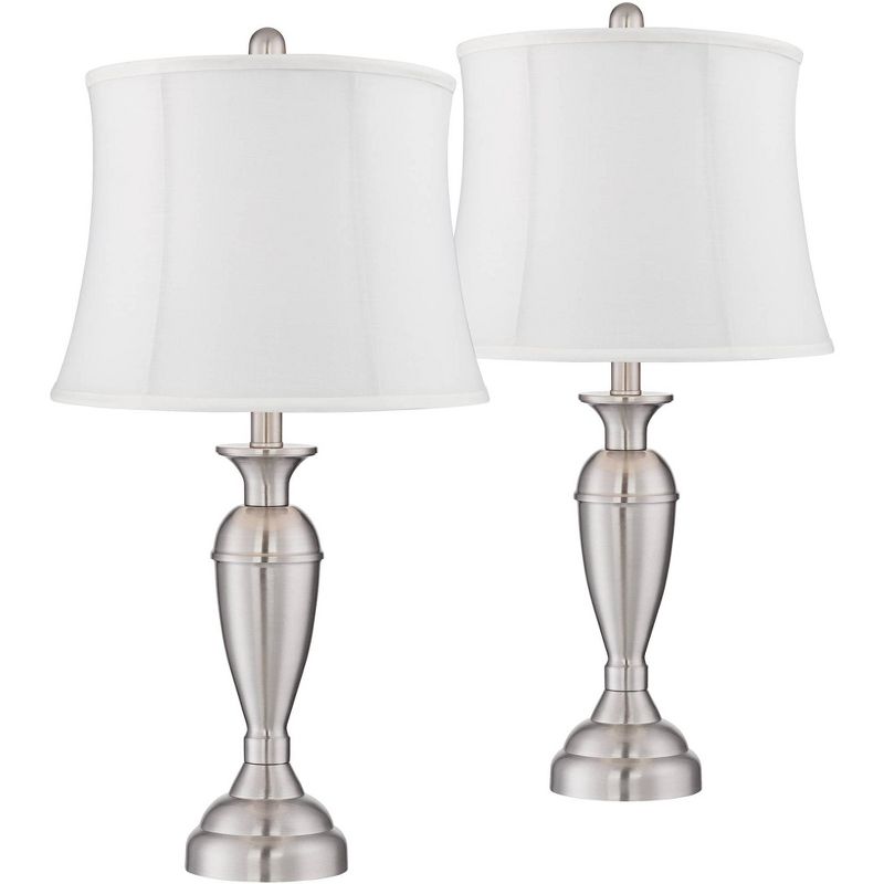 Regency Hill Blair Brushed Nickel Metal Cream Shade Table Lamps Set of 2