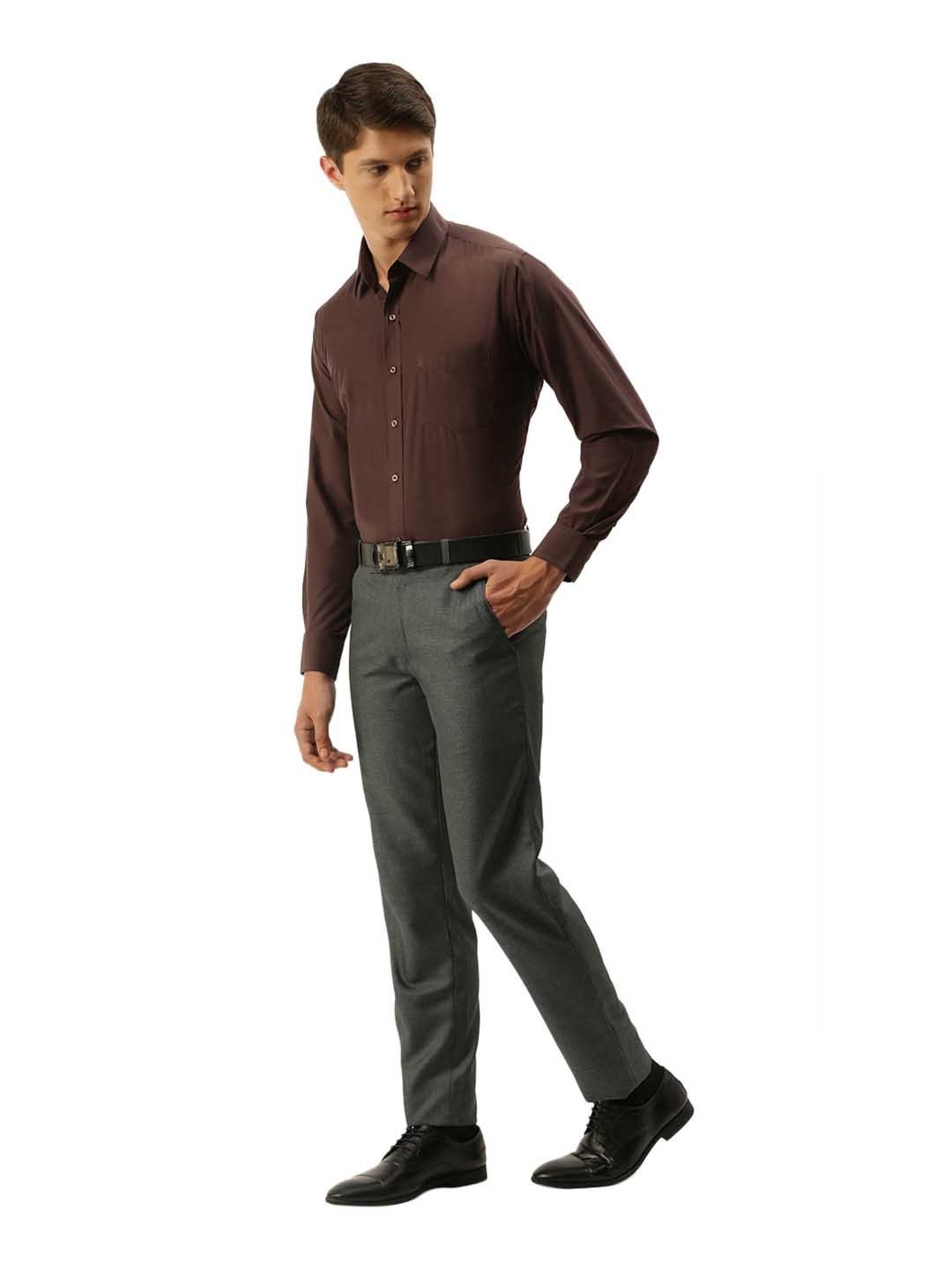 English Navy Brown Slim Fit Shirt