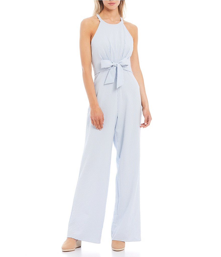 Sugarlips Stripe Tie Front Halter Sleeveless Jumpsuit